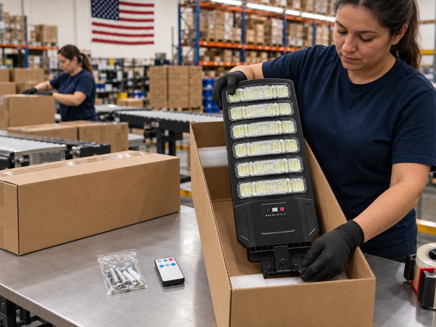 Energy Solar Lighting orders being packed in our U.S. warehouse