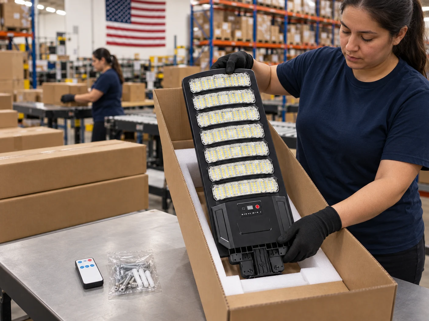 Energy Solar Lighting orders being packed in our U.S. warehouse